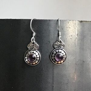Vintage Amethyst and Sterling Silver Pierced Dangle Earrings